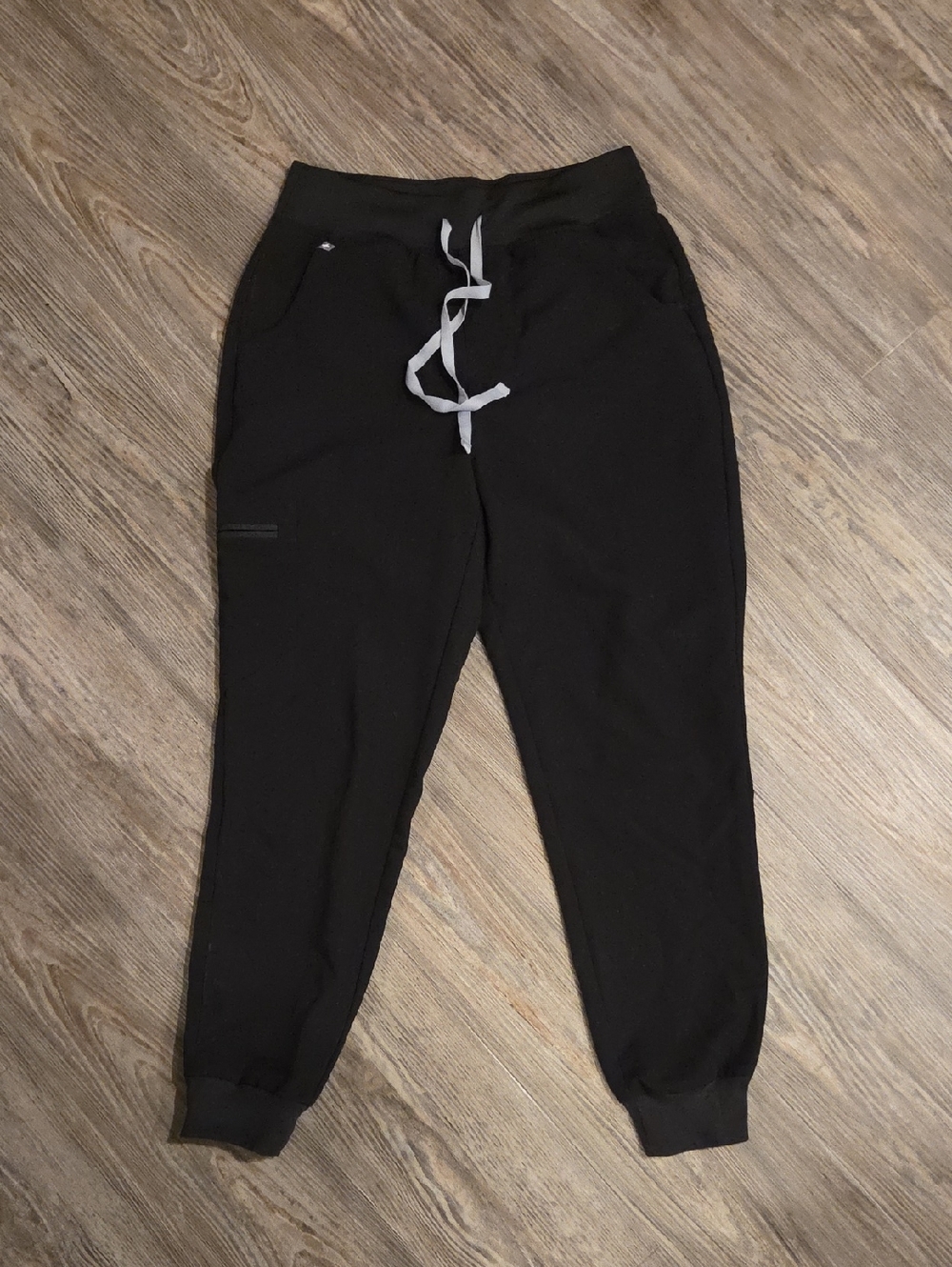 Figs Black Jogger Top  Leggings Set with Gray Drawstring